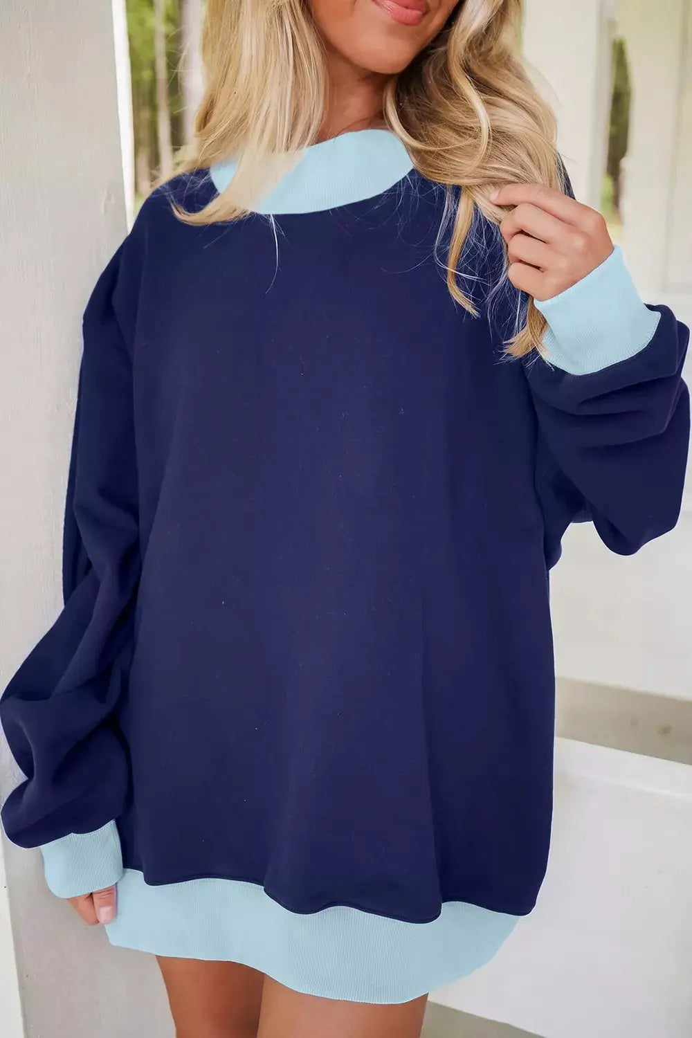 Colorblock Trim Crewneck Long Sleeve Pullover Sweatshirt by Trendsi