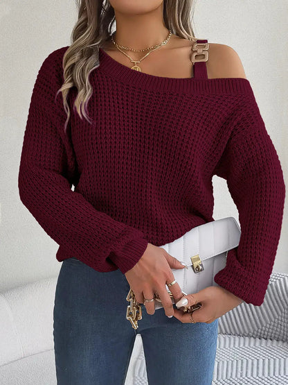 Asymmetrical Neck Long Sleeve Sweater by Trendsi