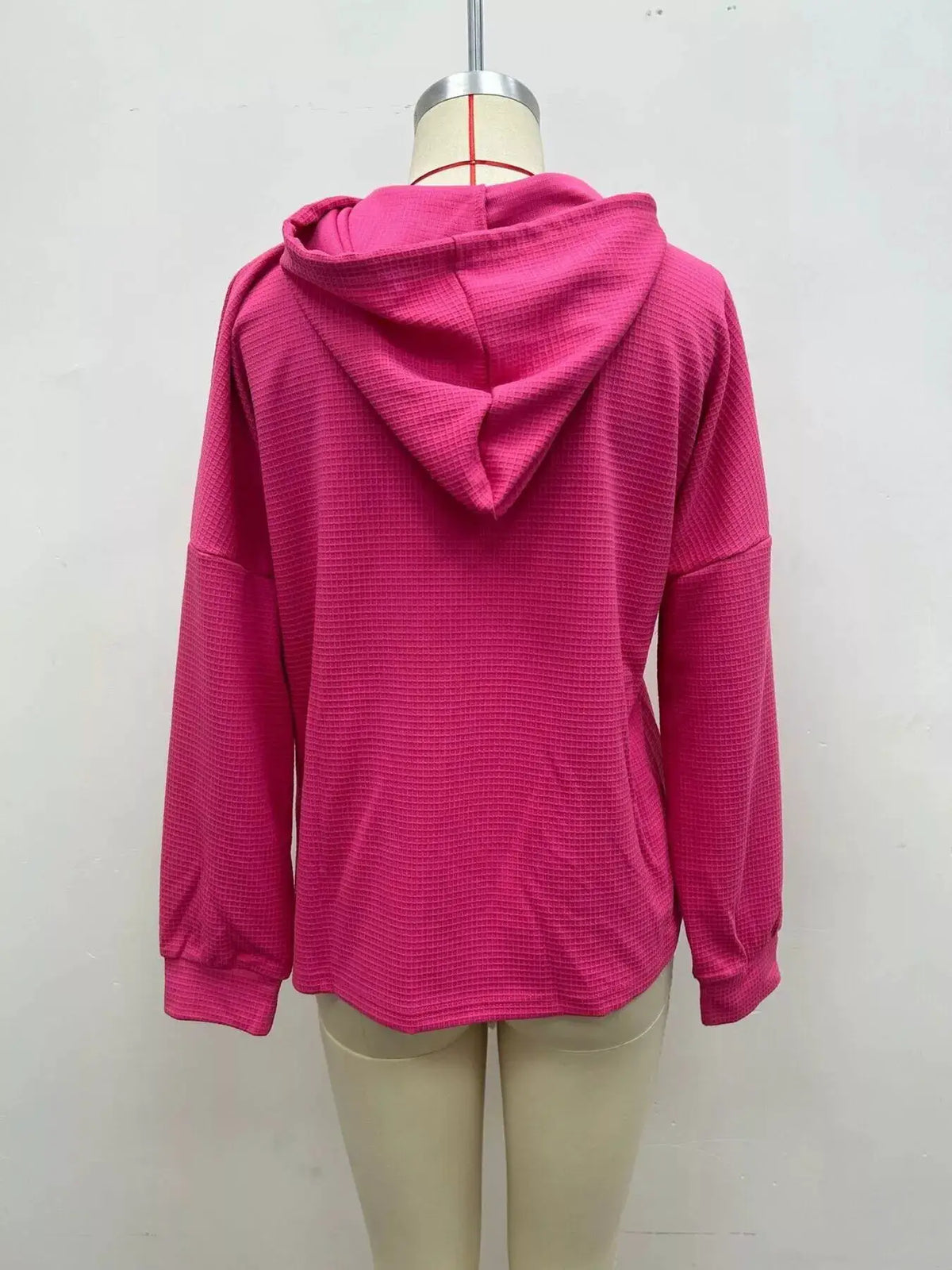 Full Size Waffle Knit Drawstring Long Sleeve Hoodie Plus Size by Trendsi