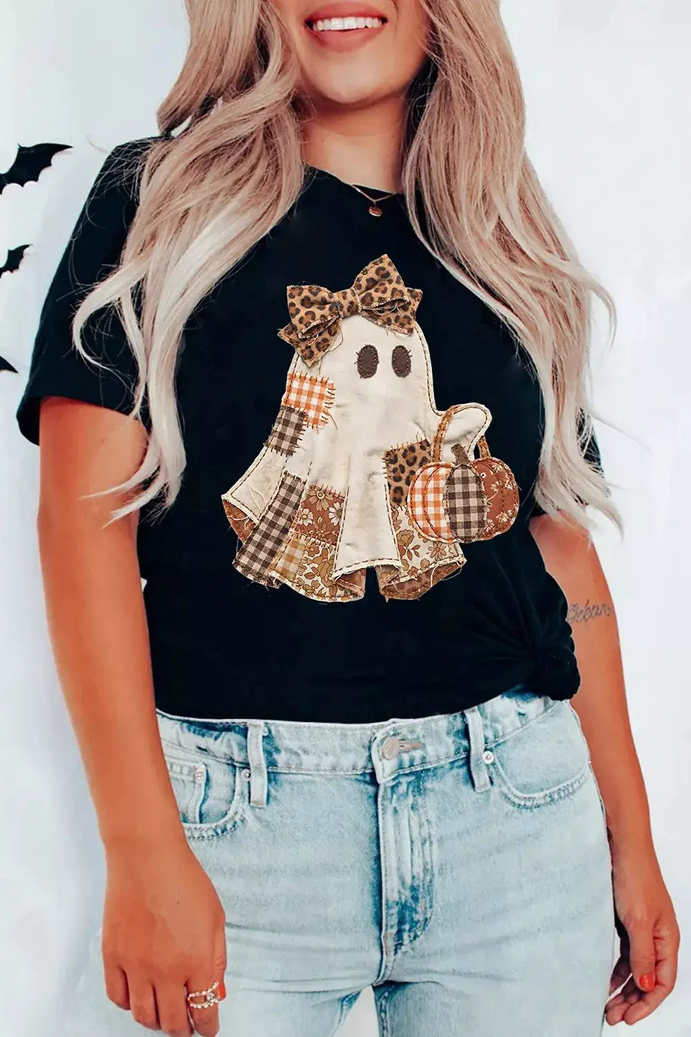 Full Size Halloween Ghost Applique Short Sleeve T-Shirt Plus Size by Trendsi