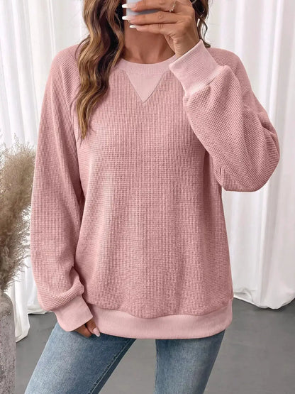 Waffle Knit Crew Neck Long Sleeve Sweatshirt by Trendsi