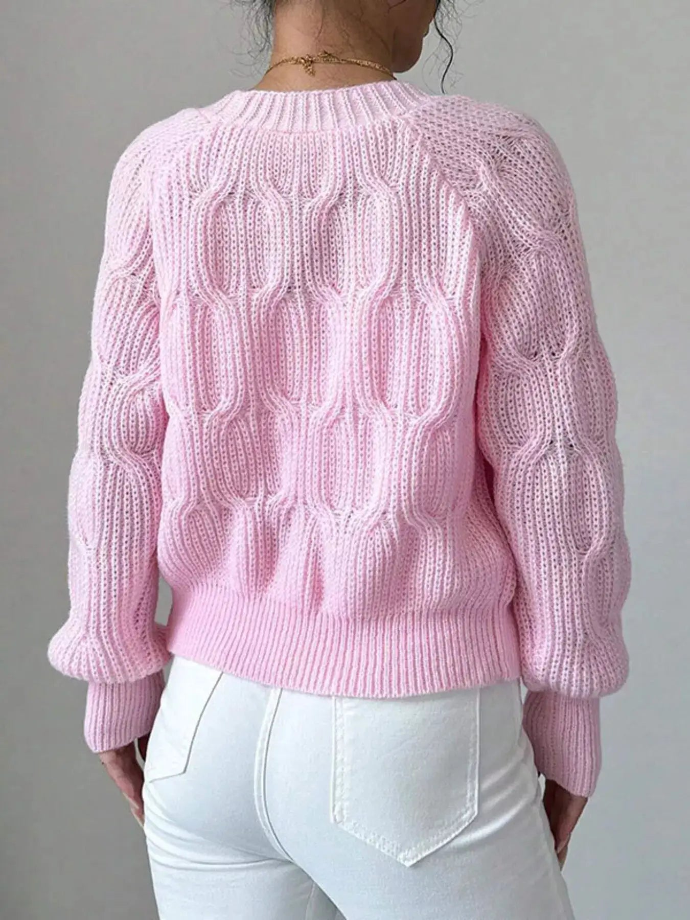 Bow Cable Knit V-Neck Cardigan by Trendsi