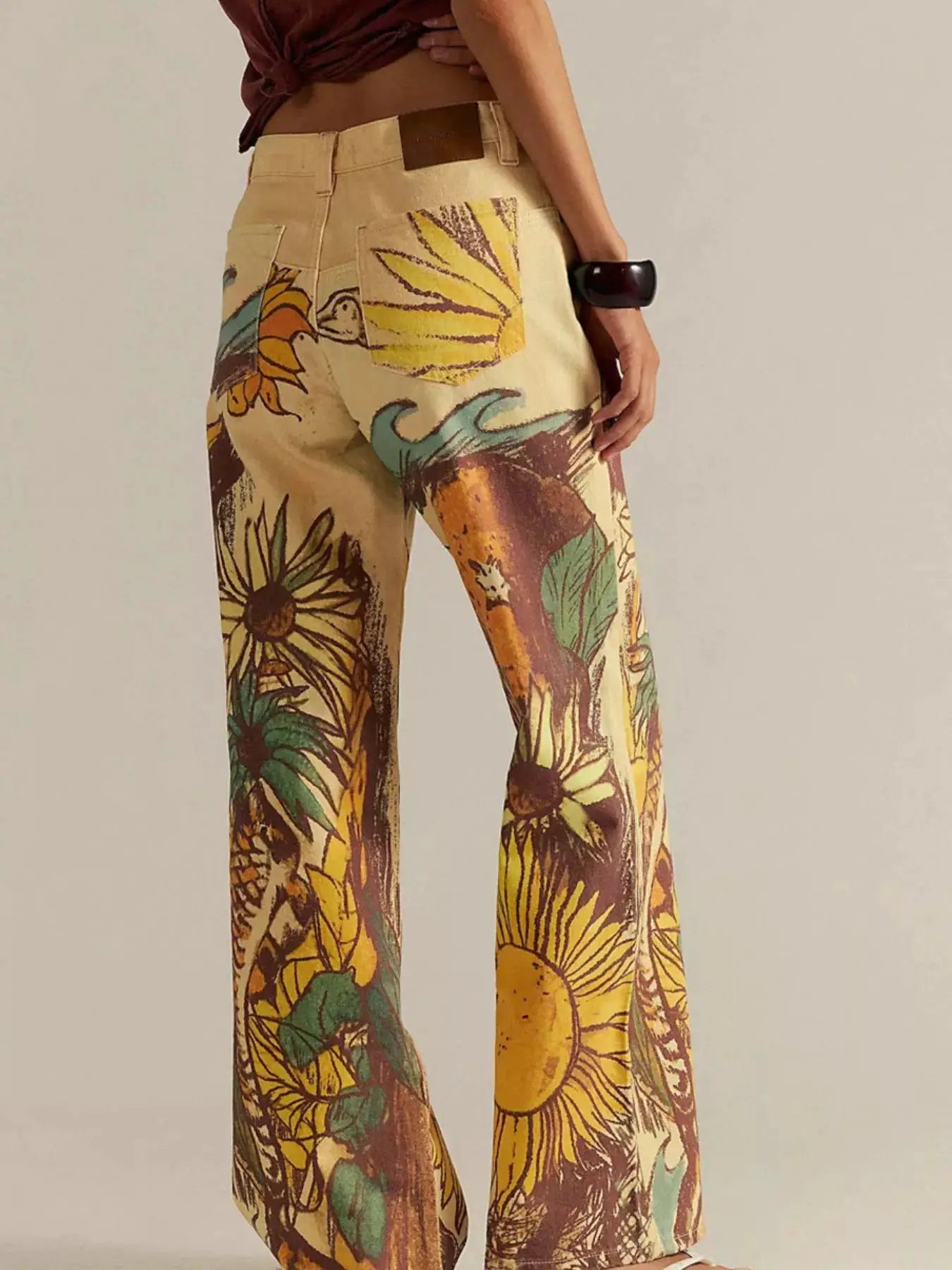 Printed Wide Leg Jeans by Trendsi