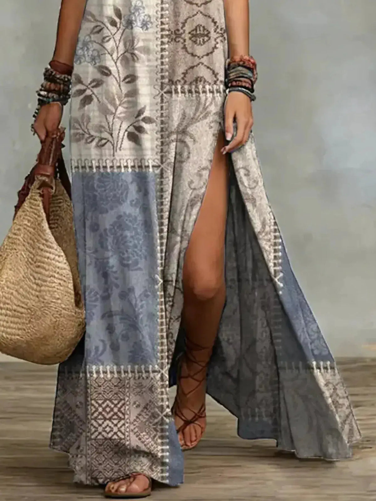 Slit Printed Sleeveless Maxi Dress by Trendsi