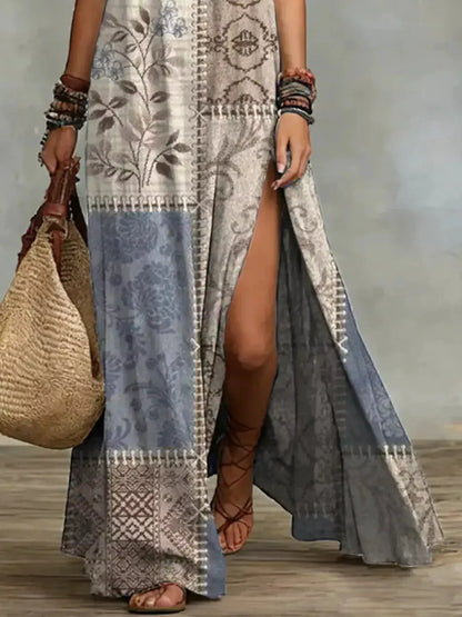 Slit Printed Sleeveless Maxi Dress by Trendsi
