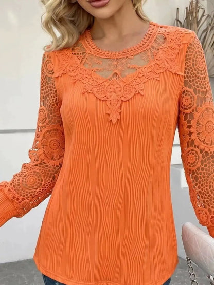 Lace Patchwork Long Sleeve Blouse by Trendsi
