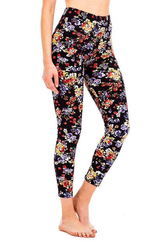 Peach Skin Mix Floral Print Crop Leggings