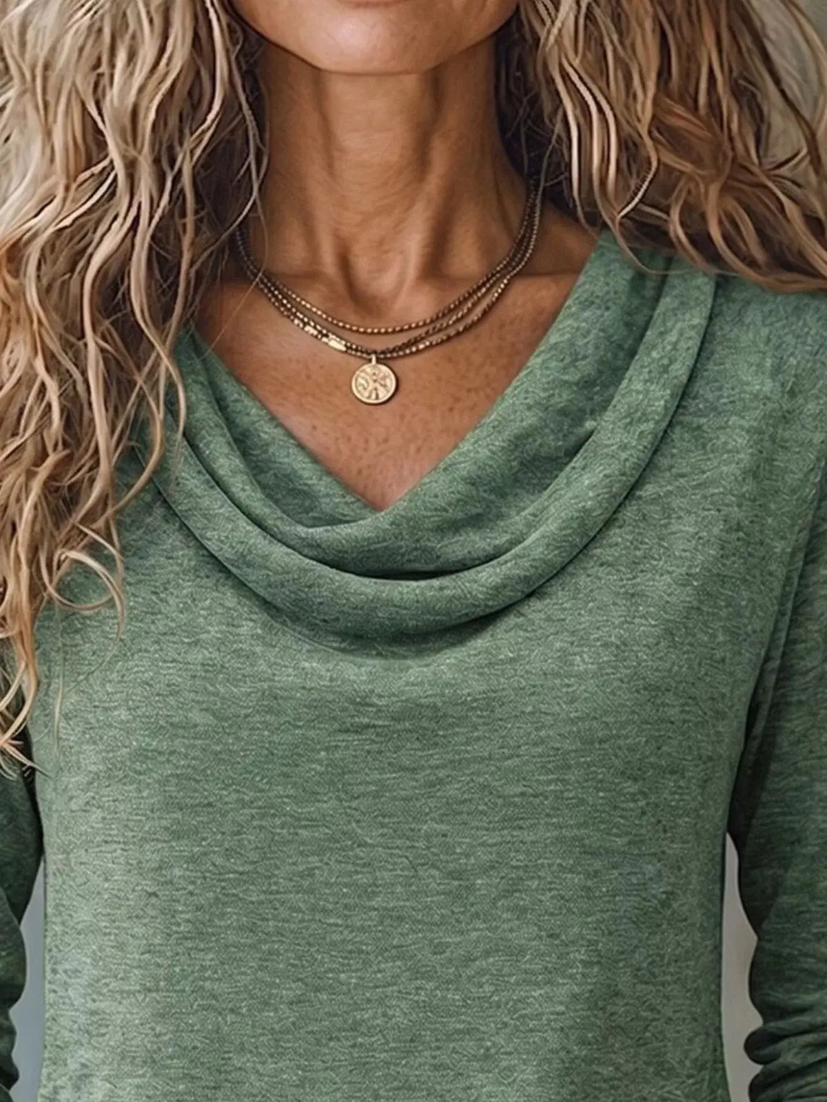 Cowl Neck Long Sleeve T-Shirt by Trendsi