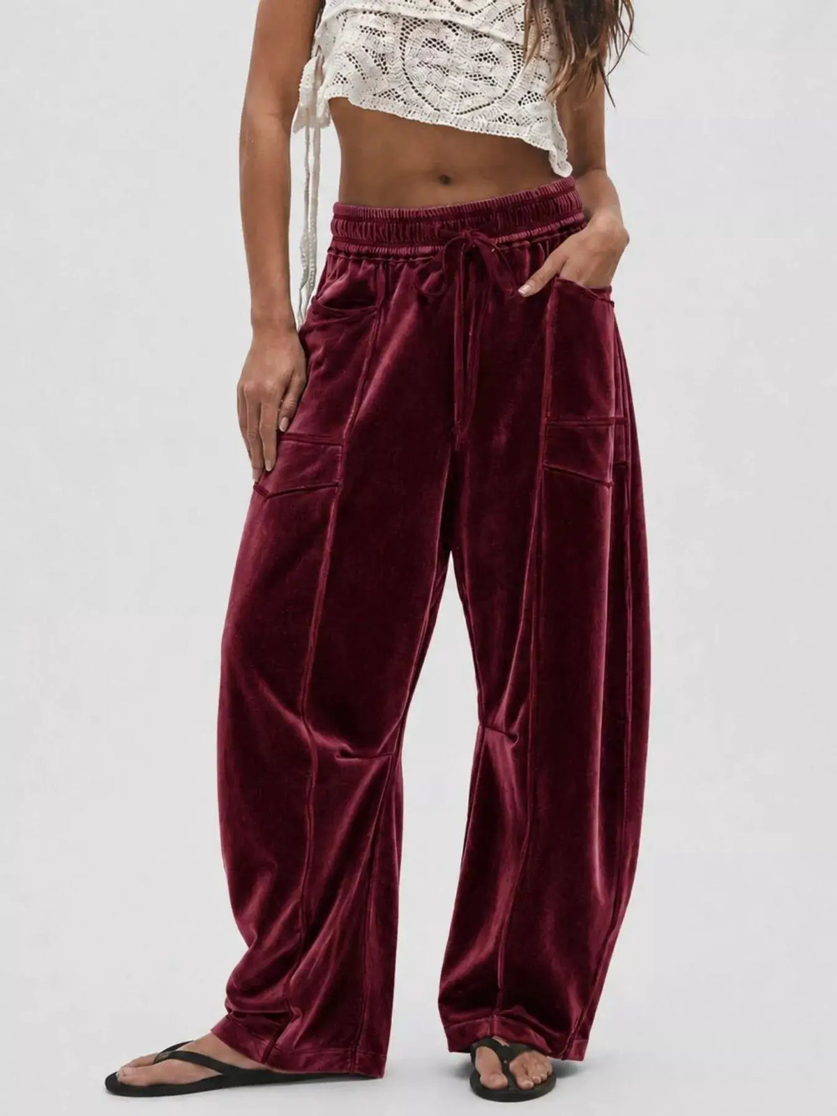 Velvet Wide-Leg Pants by Trendsi