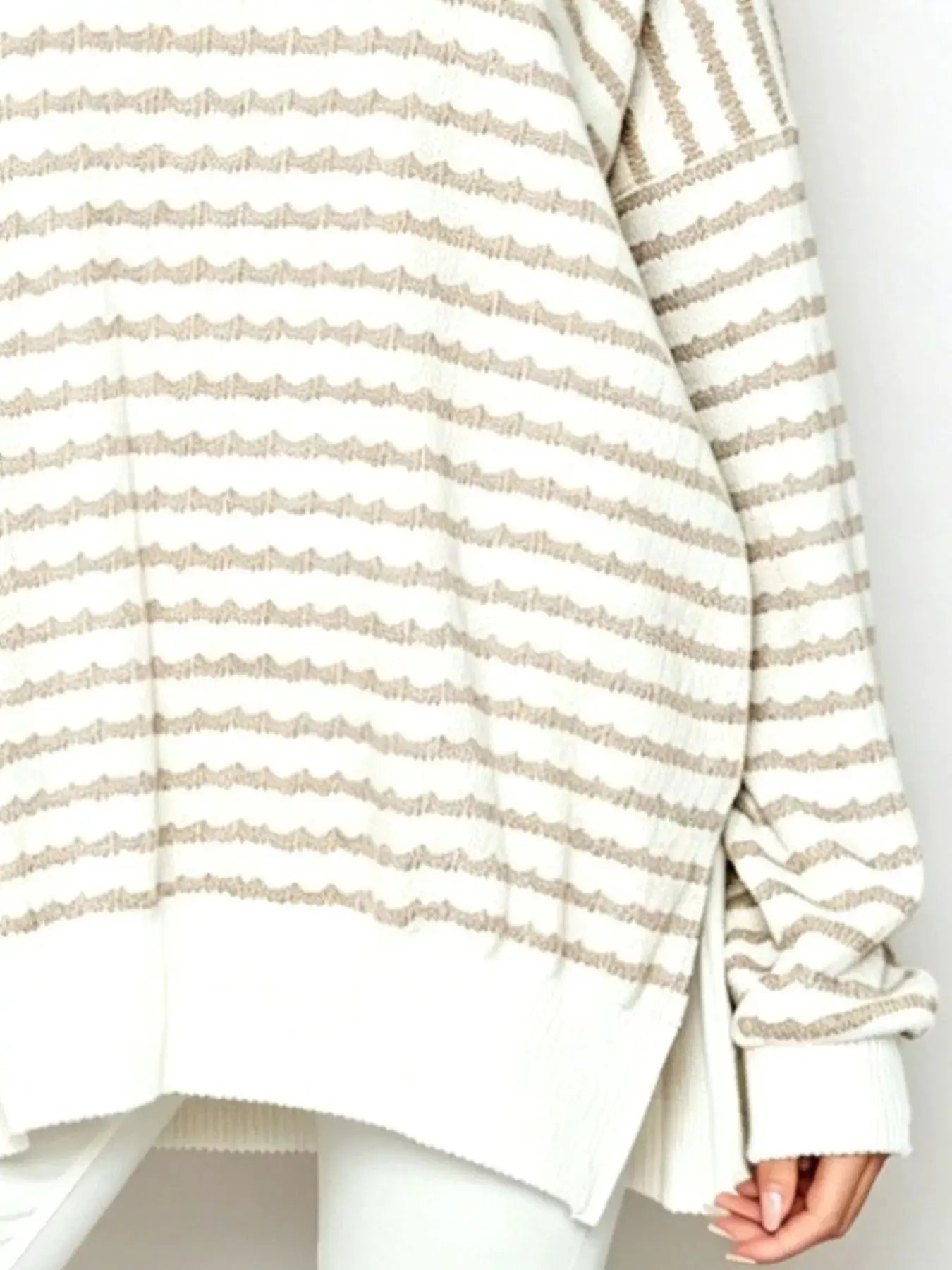 Oversized Striped Crew Neck Sweatshirt by Trendsi