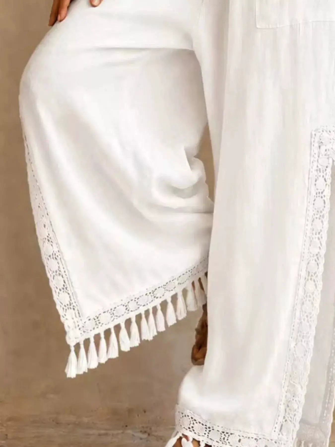 Lace Detail Slit Wide Leg Pants by Trendsi