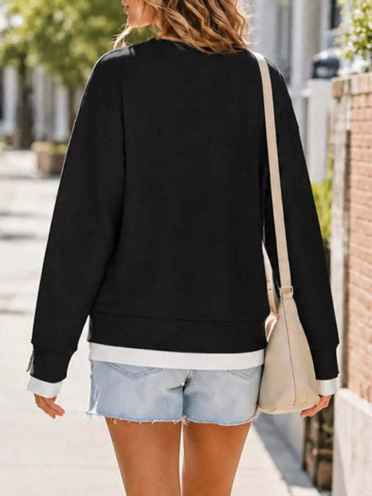 Crewneck Sweatshirt with Contrast Ribbed Trim by Trendsi
