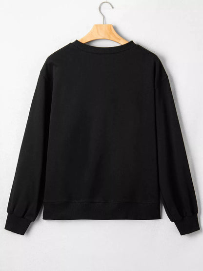Embroidered Spooky Season Long Sleeve Round Neck Sweatshirt by Trendsi