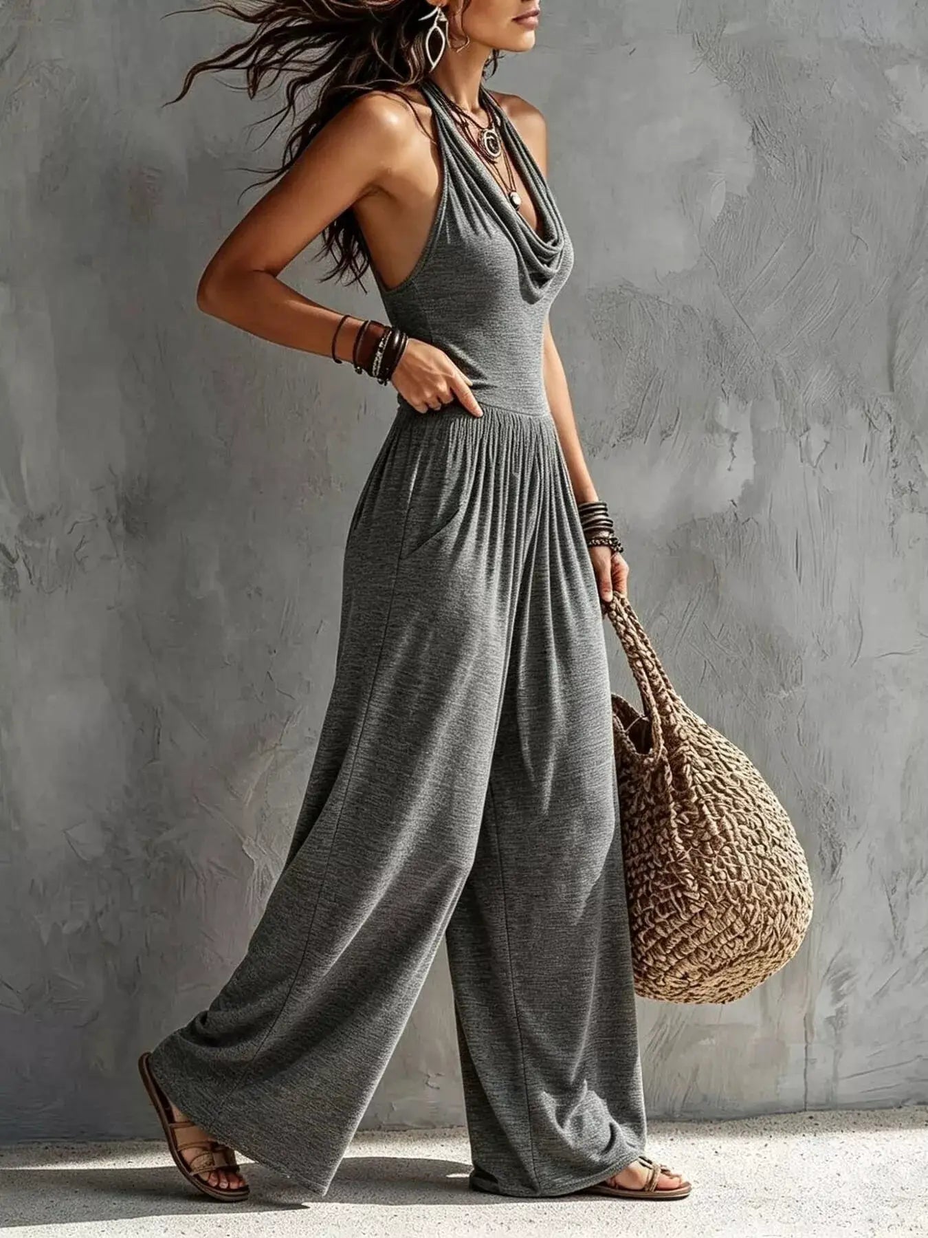 Halter Neck Wide-Leg Jumpsuit by Trendsi