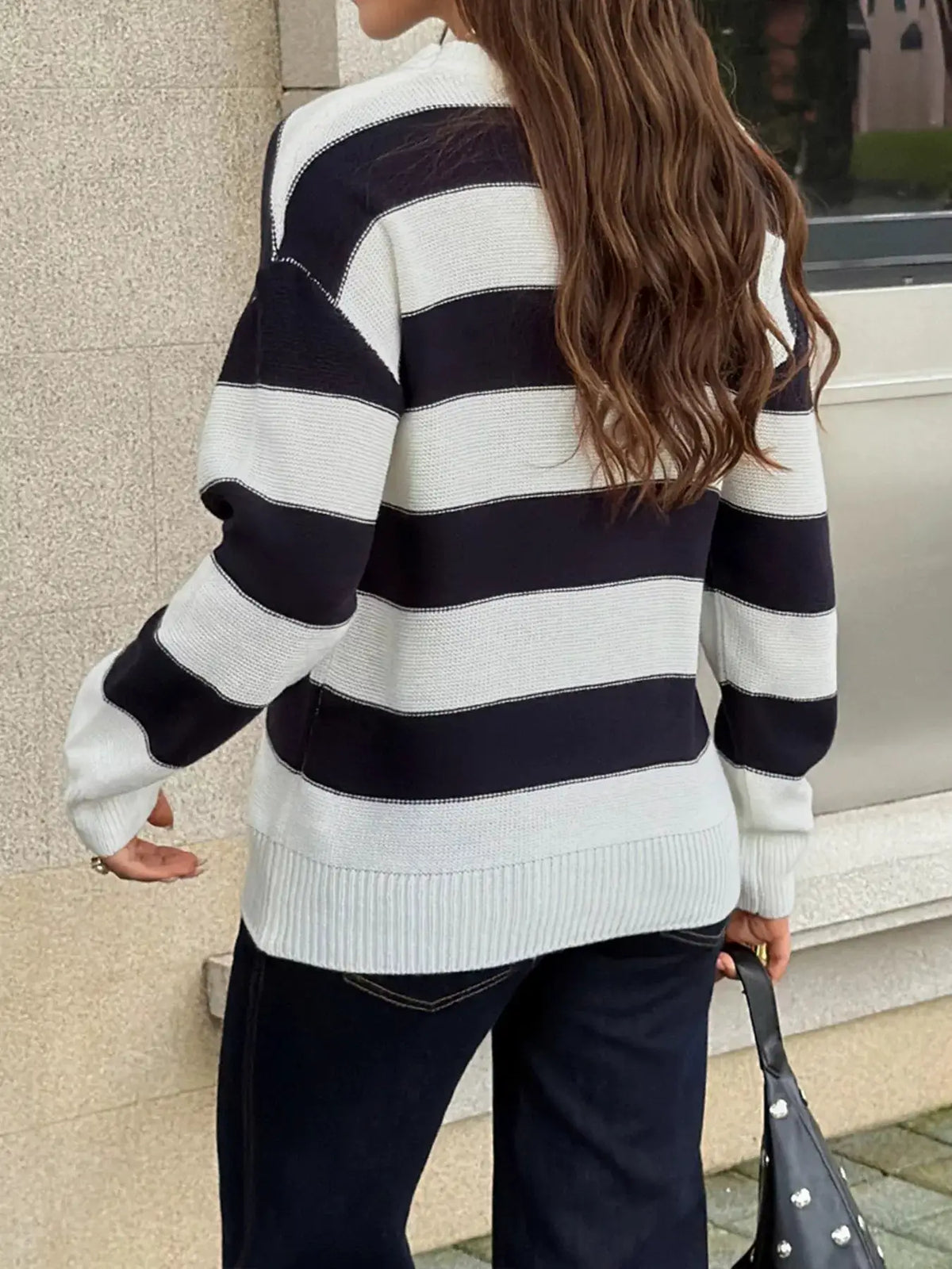 Striped Crew Neck Sweater by Trendsi