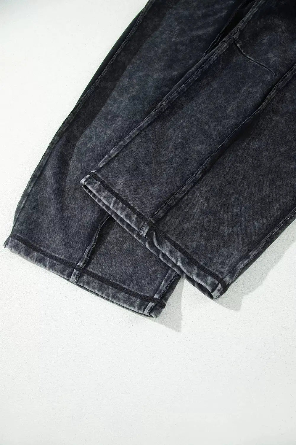 Mineral Wash Raw Seam Drawstring Elastic Waist Barrel Pants by Trendsi