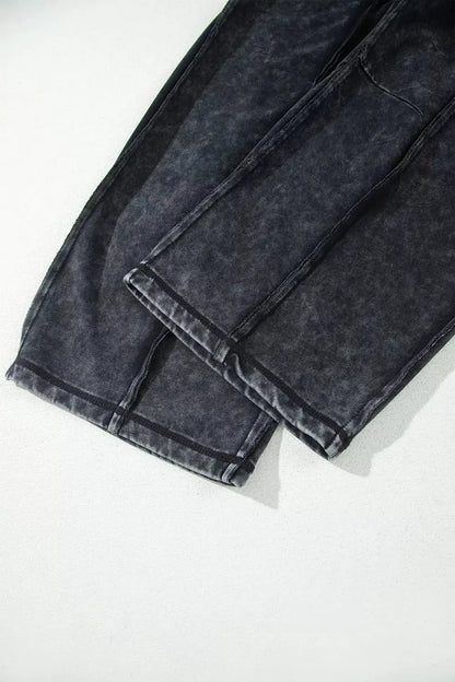Mineral Wash Raw Seam Drawstring Elastic Waist Barrel Pants by Trendsi