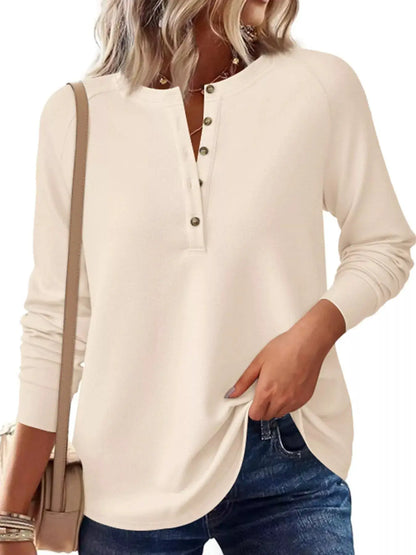 Waffle Knit Henley Long Sleeve T-Shirt by Trendsi