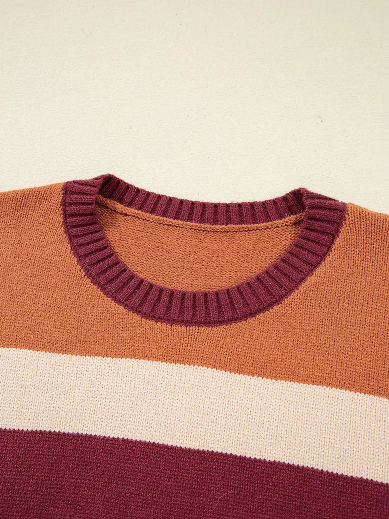 Checkered Color Block Knitted Drop Shoulder Sweater by Trendsi