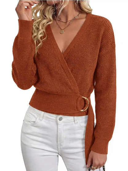 Metal Ring Detail Dropped Shoulder Sweater by Trendsi