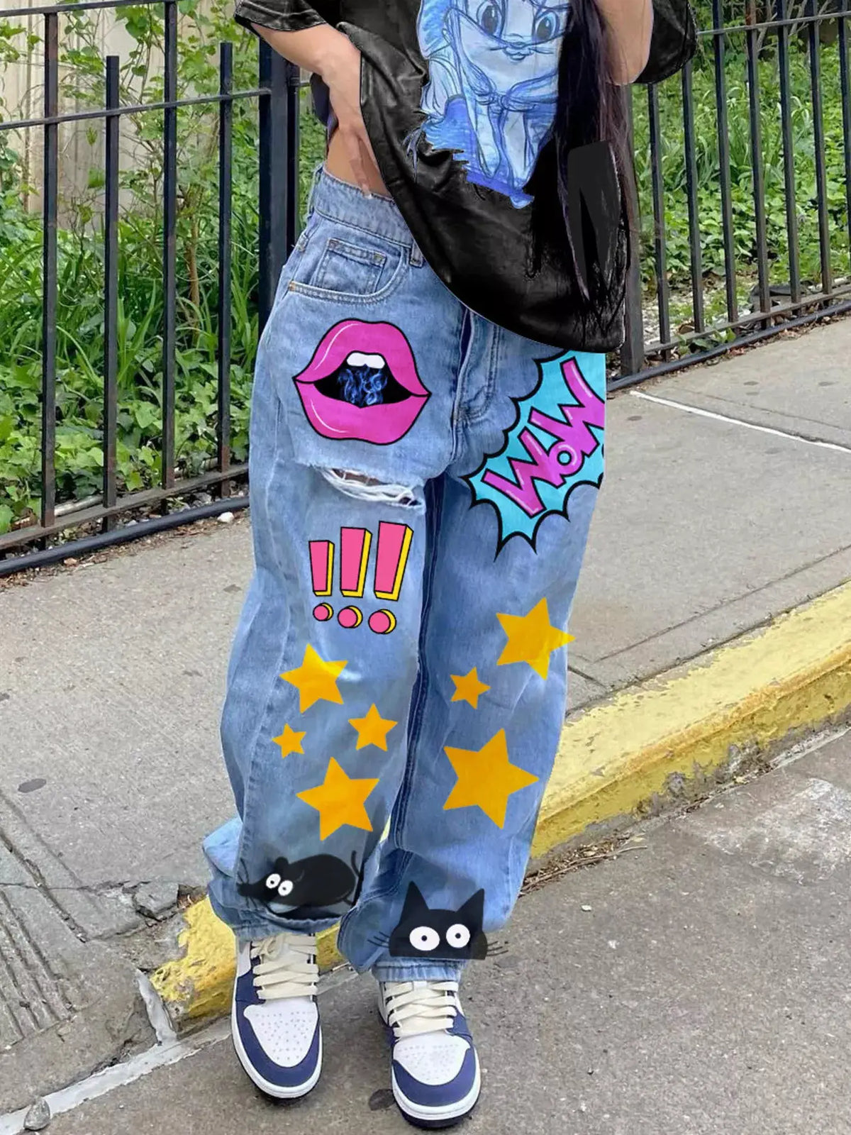 Full Size Pop Art Print Loose Fit Jeans Plus Size by Trendsi