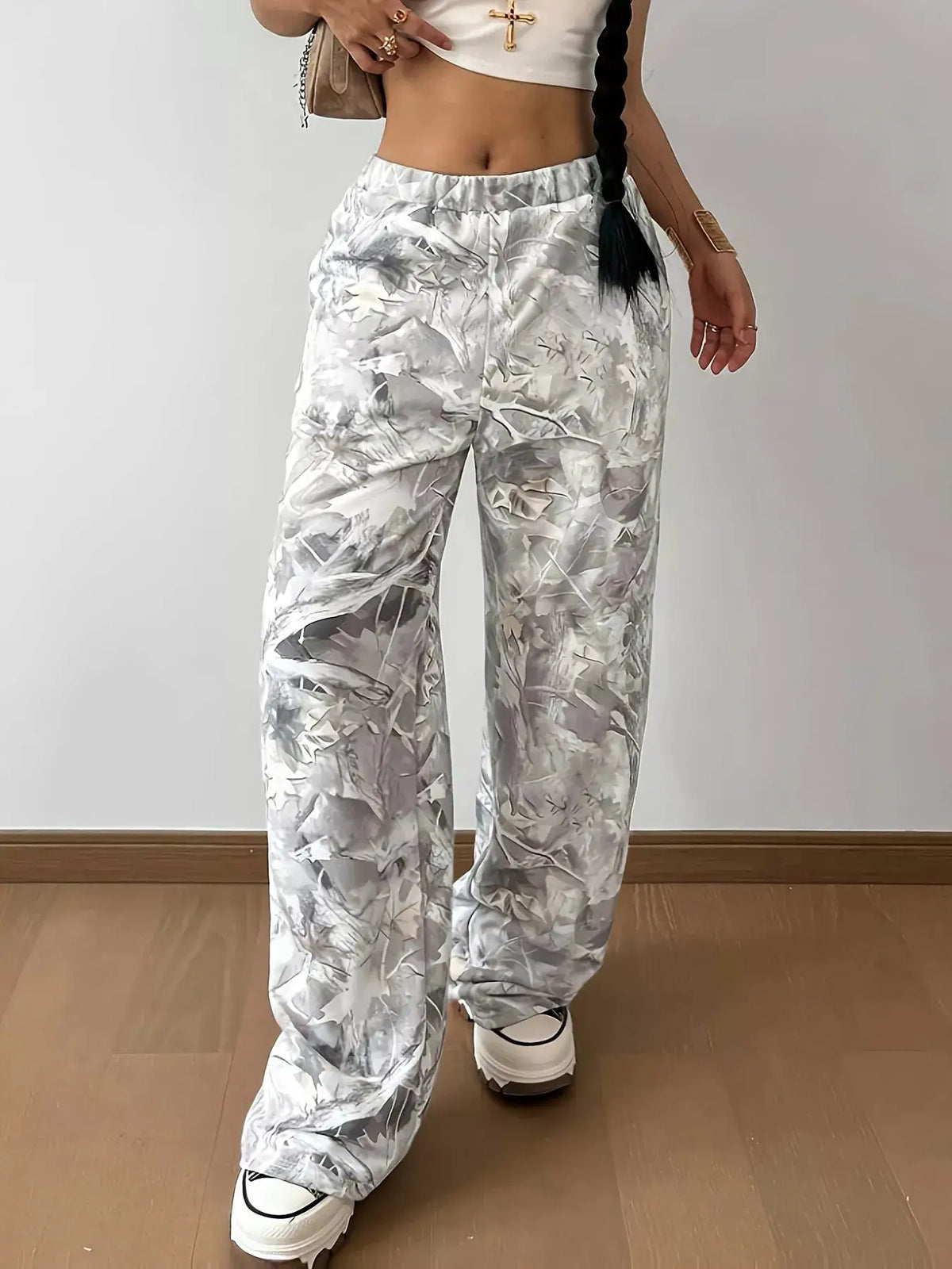 Wide-Leg Printed Casual Pants by Trendsi