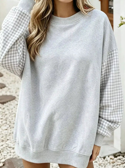 Contrast Gingham Long Sleeve Sweatshirt by Trendsi