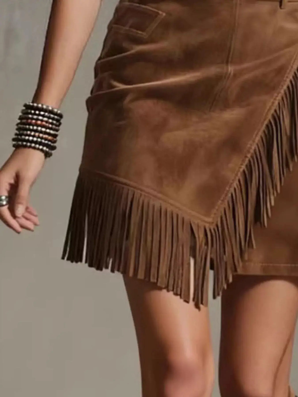 Fringed Wrap Mini Skirt by Trendsi
