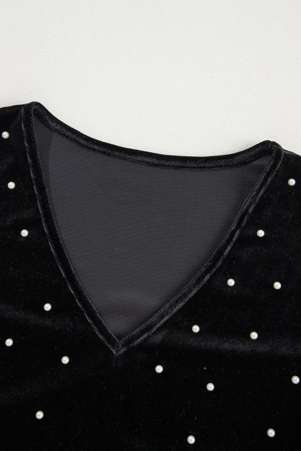 Pearl Detail Velvet V-Neck Long Sleeve Bodysuit