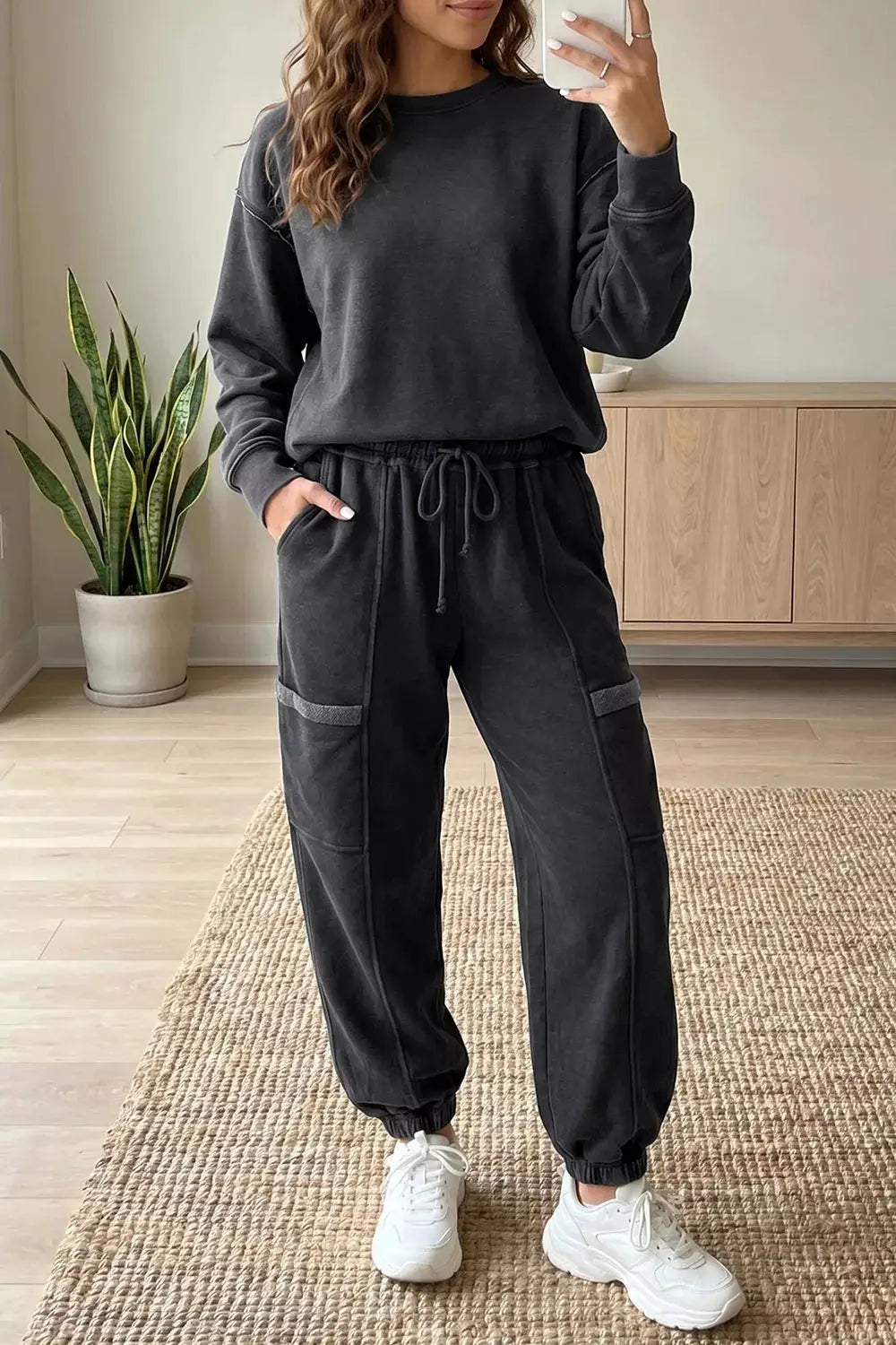 Crew Neck Long Sleeve Top and Joggers Set by Trendsi