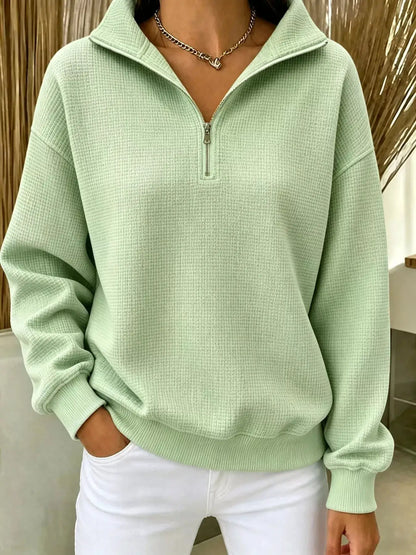Full Size Waffle Knit Quarter-Zip Sweatshirt Plus Size by Trendsi