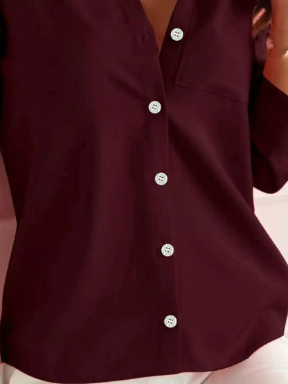 Button-Down Roll-Up Sleeve Shirt by Trendsi