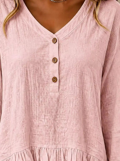 Ruffled Hem Long Sleeve Blouse by Trendsi