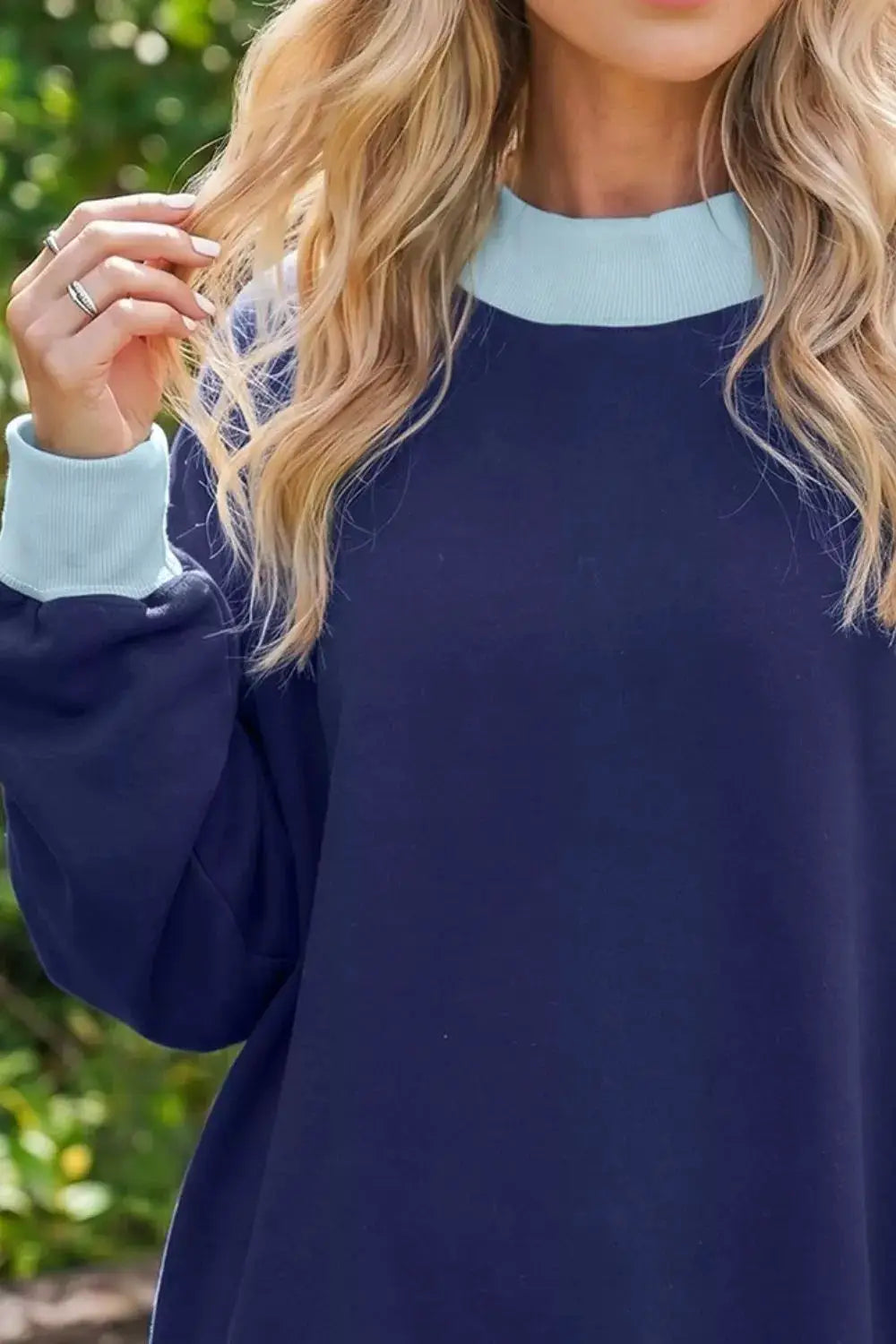 Colorblock Trim Crewneck Long Sleeve Pullover Sweatshirt by Trendsi
