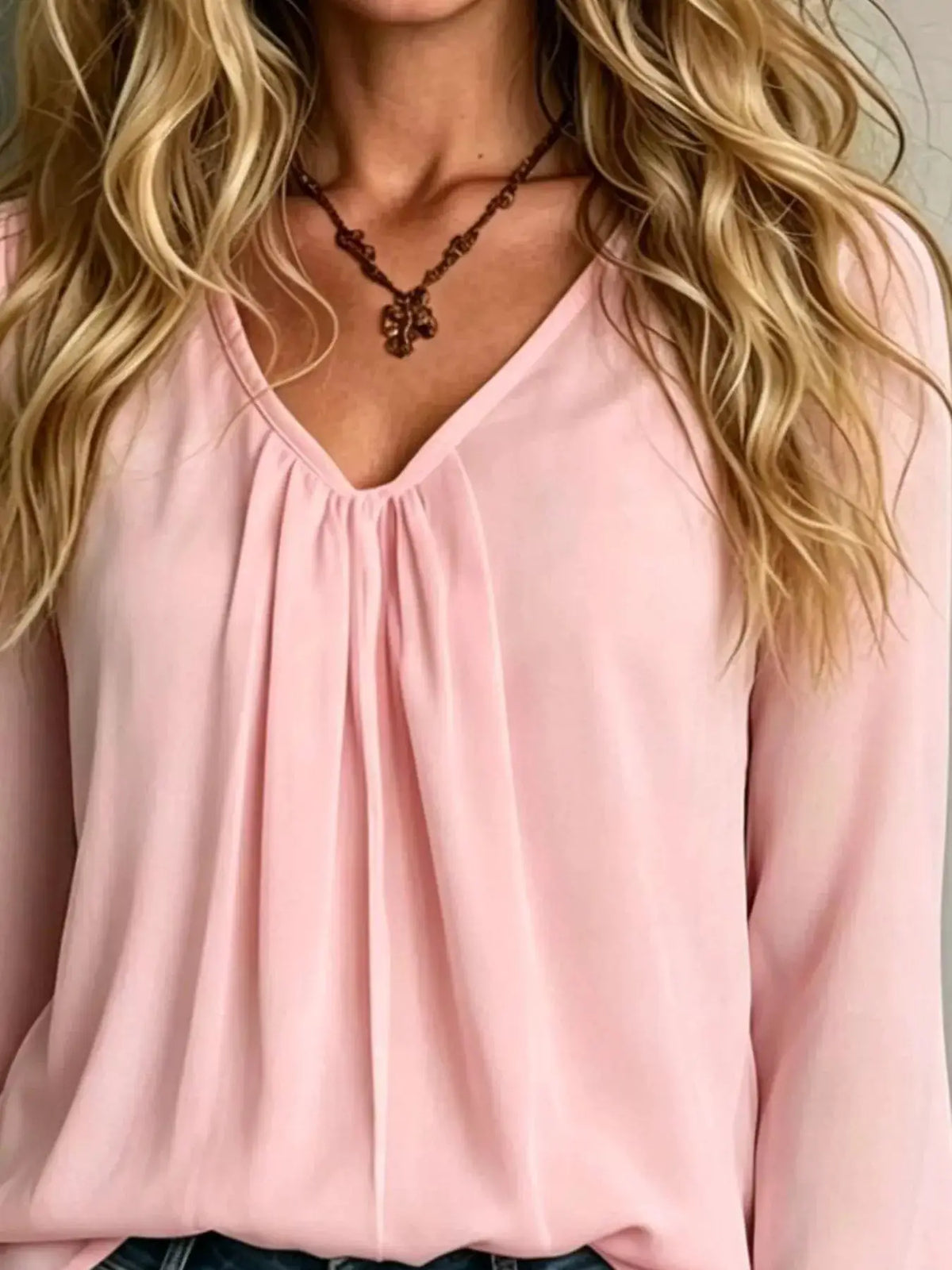V-Neck Flounce Sleeve Blouse by Trendsi