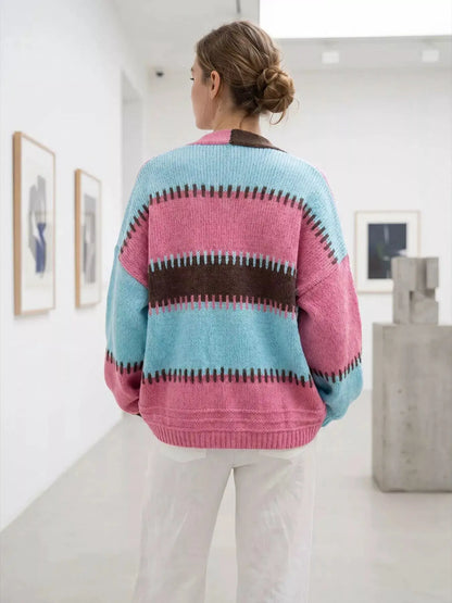 Color-Block V-Neck Cardigan by Trendsi