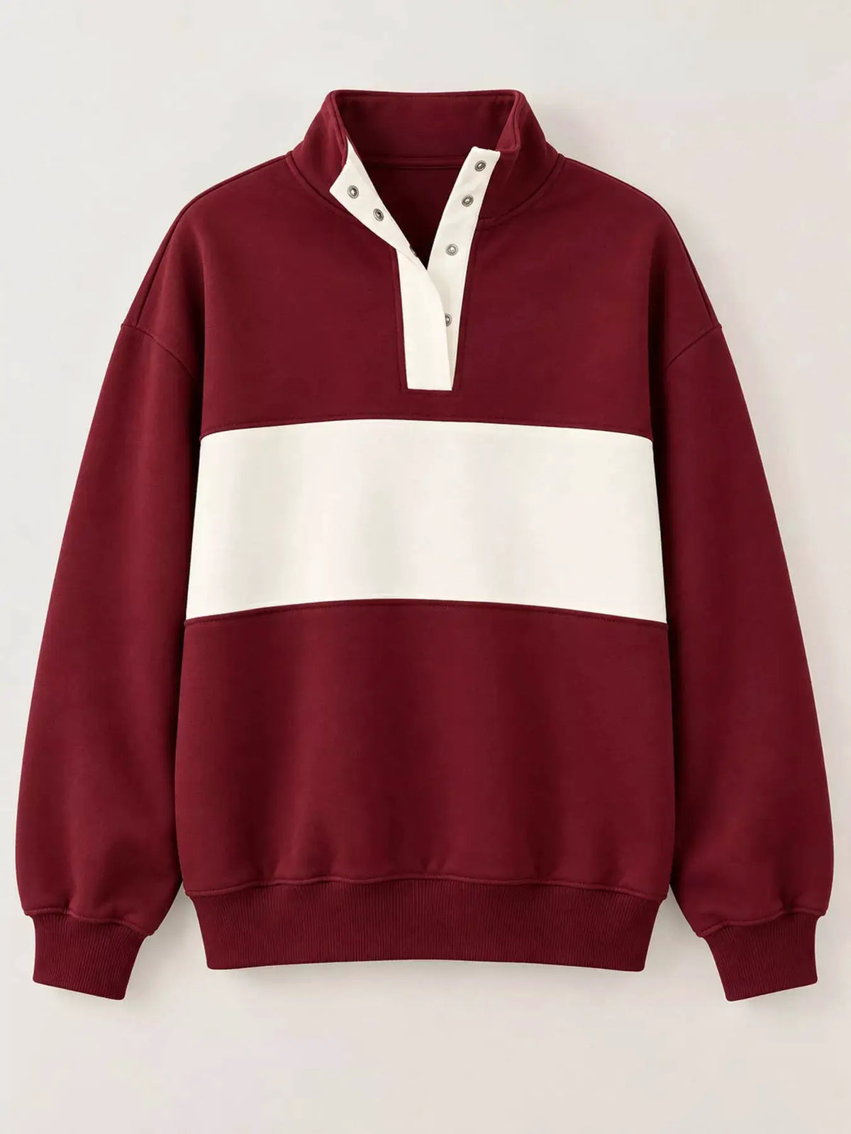 Full Size Color Block Snap-Button Sweatshirt Plus Size by Trendsi