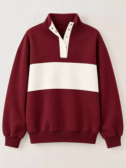 Full Size Color Block Snap-Button Sweatshirt Plus Size by Trendsi