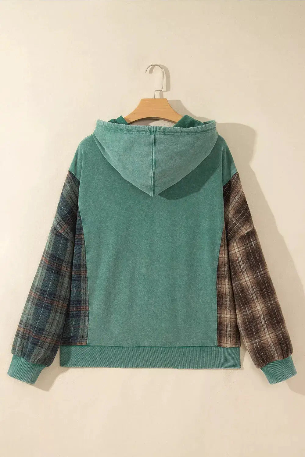 Plaid Kangaroo Pocket Hoodie by Trendsi