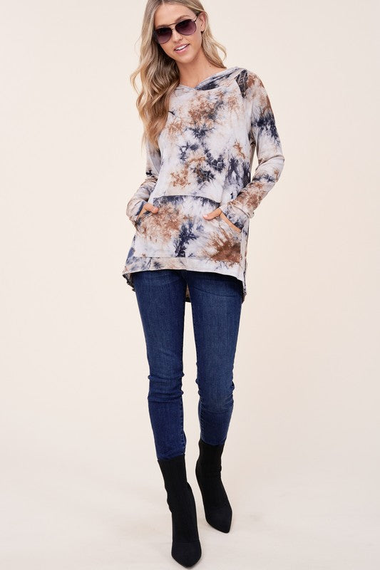 TIE DYE HOODIE HIGH LOW PLUS TOP