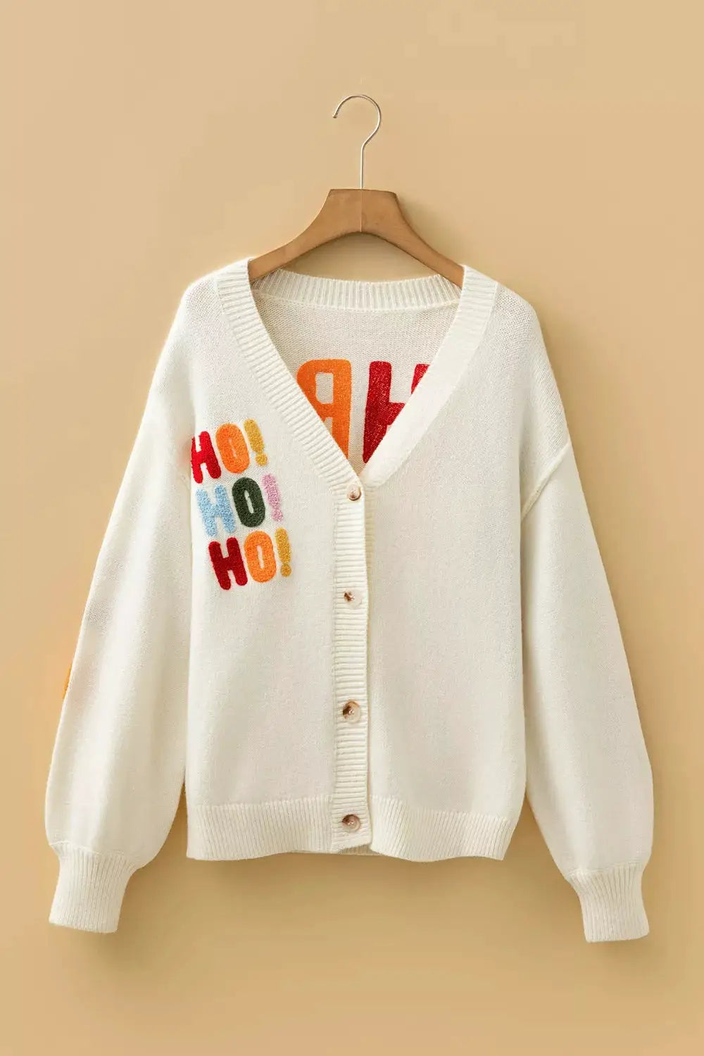 'HO HO HO' Button Up Knit Cardigan by Trendsi