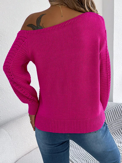 Cold-Shoulder Ribbed Knit Openwork Sweater by Trendsi