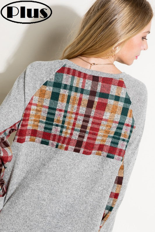 PLUS MULTI COLOR PLAID MIXED TOP