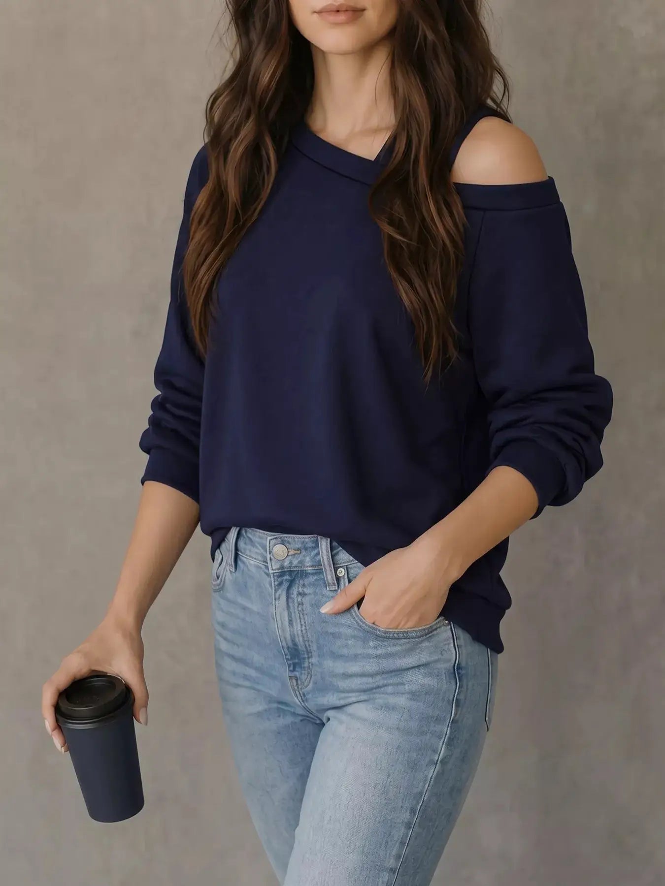 Asymmetrical Neck Long Sleeve Blouse by Trendsi