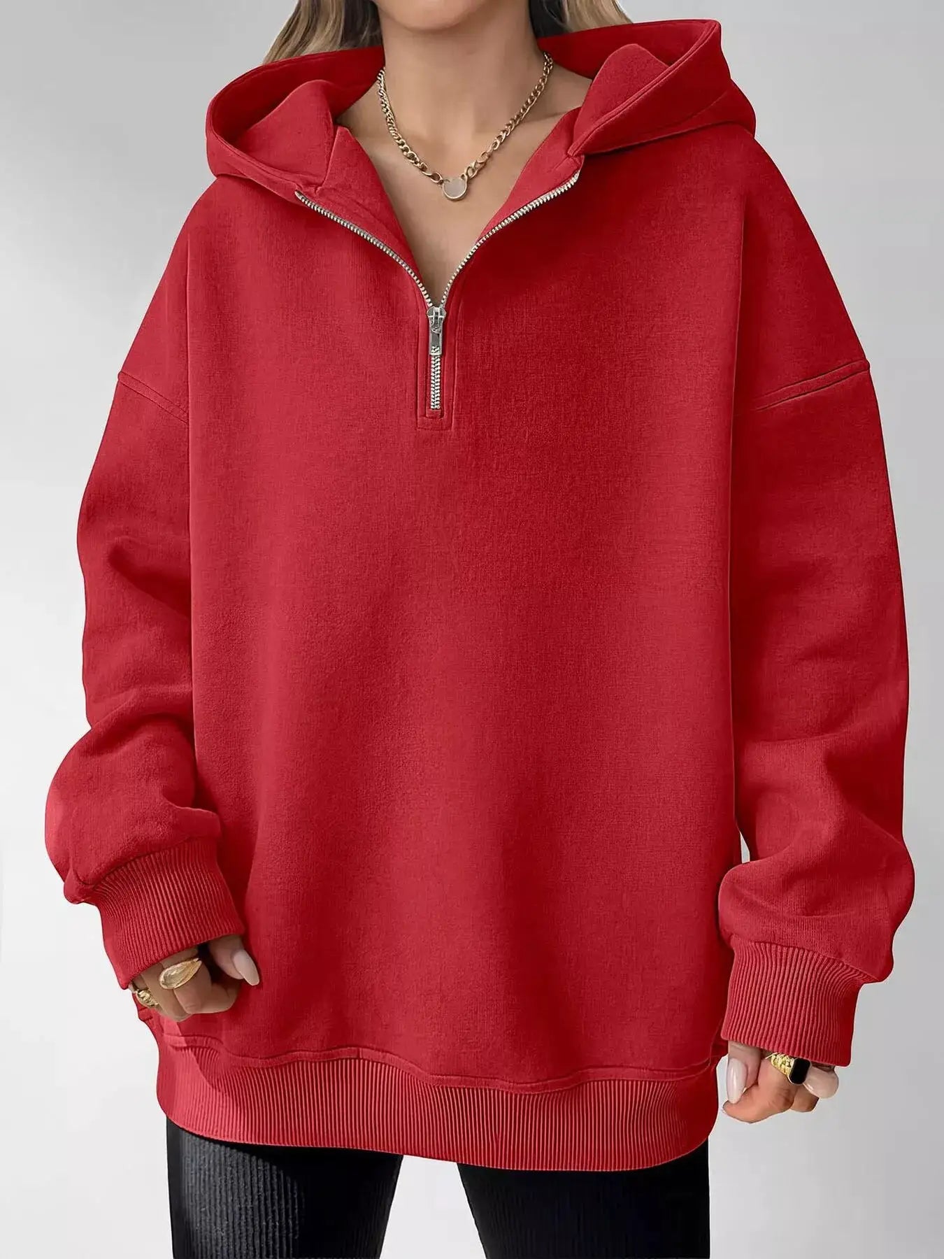 Oversized Quarter-Zip Hoodie by Trendsi