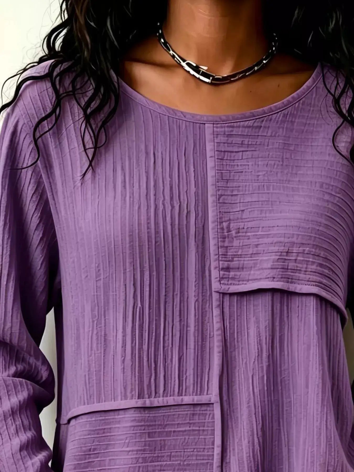 Textured Patchwork Long Sleeve Casual T-Shirt by Trendsi