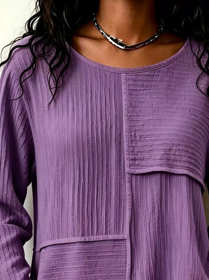 Textured Patchwork Long Sleeve Casual T-Shirt by Trendsi
