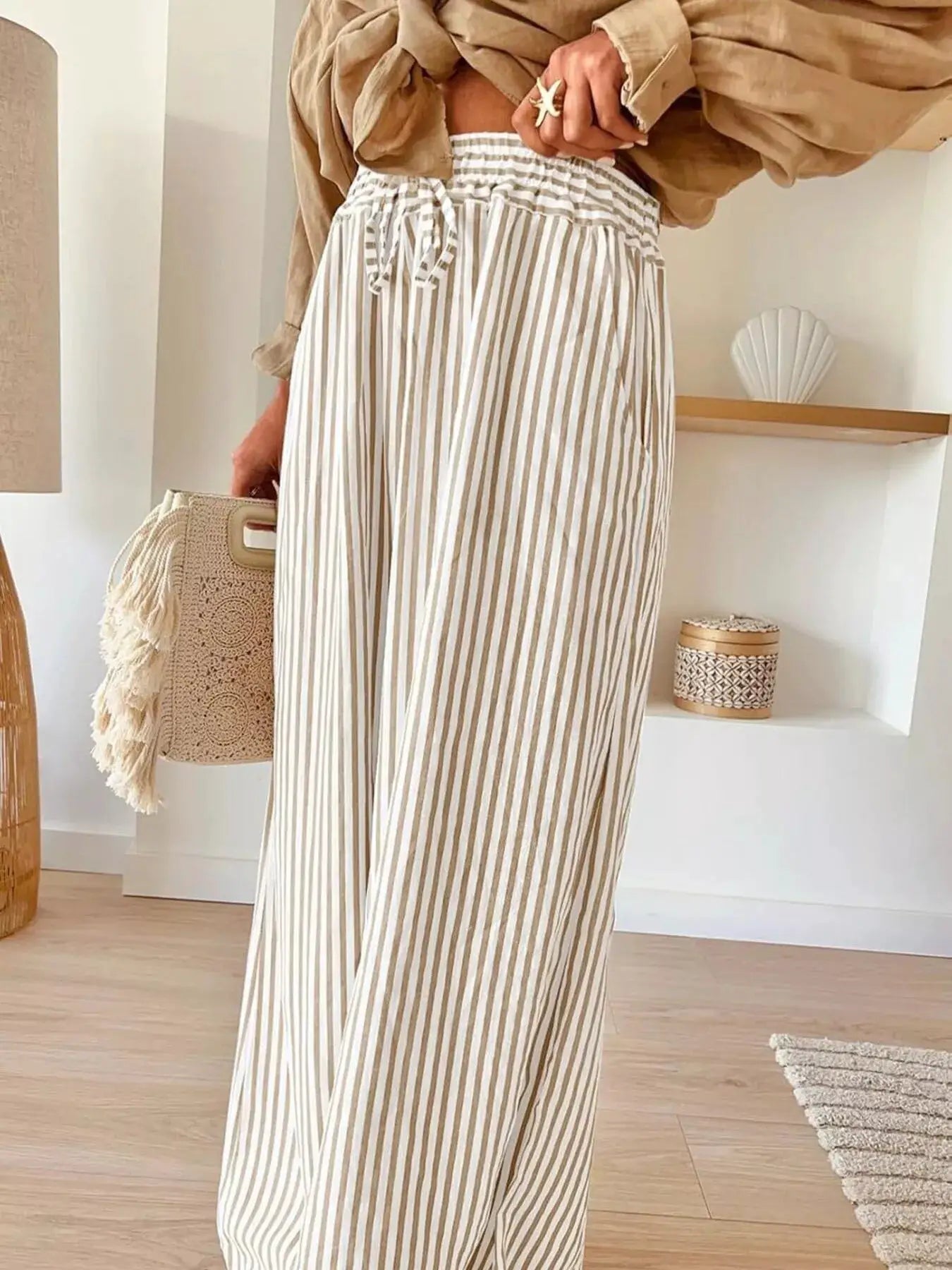 Striped Wide-Leg Pants by Trendsi