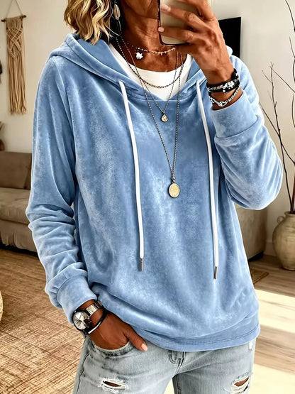 Full Size Drawstring Velvet Long Sleeve Hoodie Plus Size by Trendsi