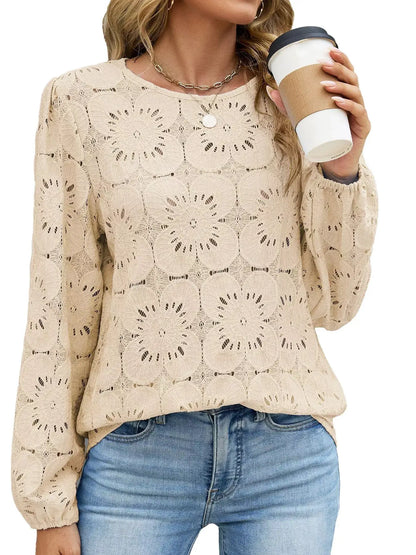 Floral Eyelet Lace Long Sleeve Blouse by Trendsi